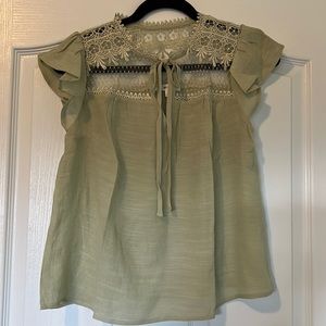 NWT Mine Lace Yoke Light Olive Blouse.  Medium